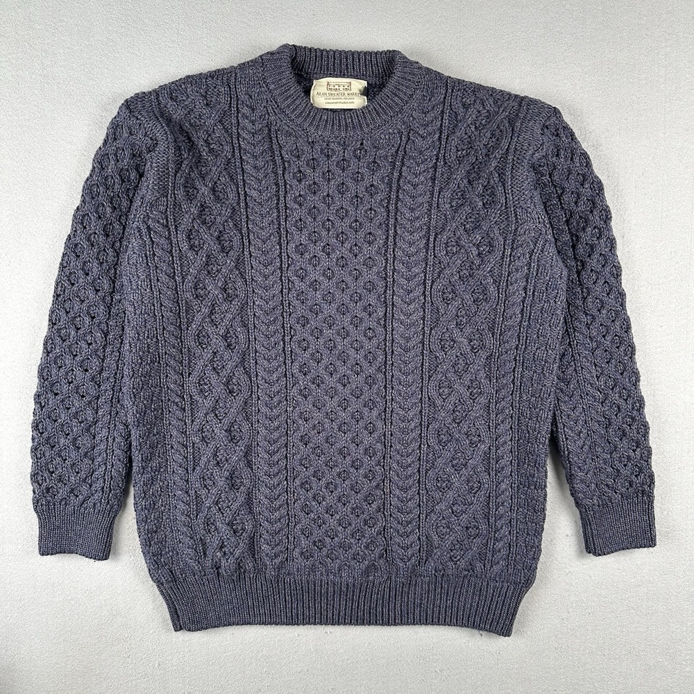 Aran Sweater Market Cable Knit Sweater Women's XL Blue Fisherman Merino Wool